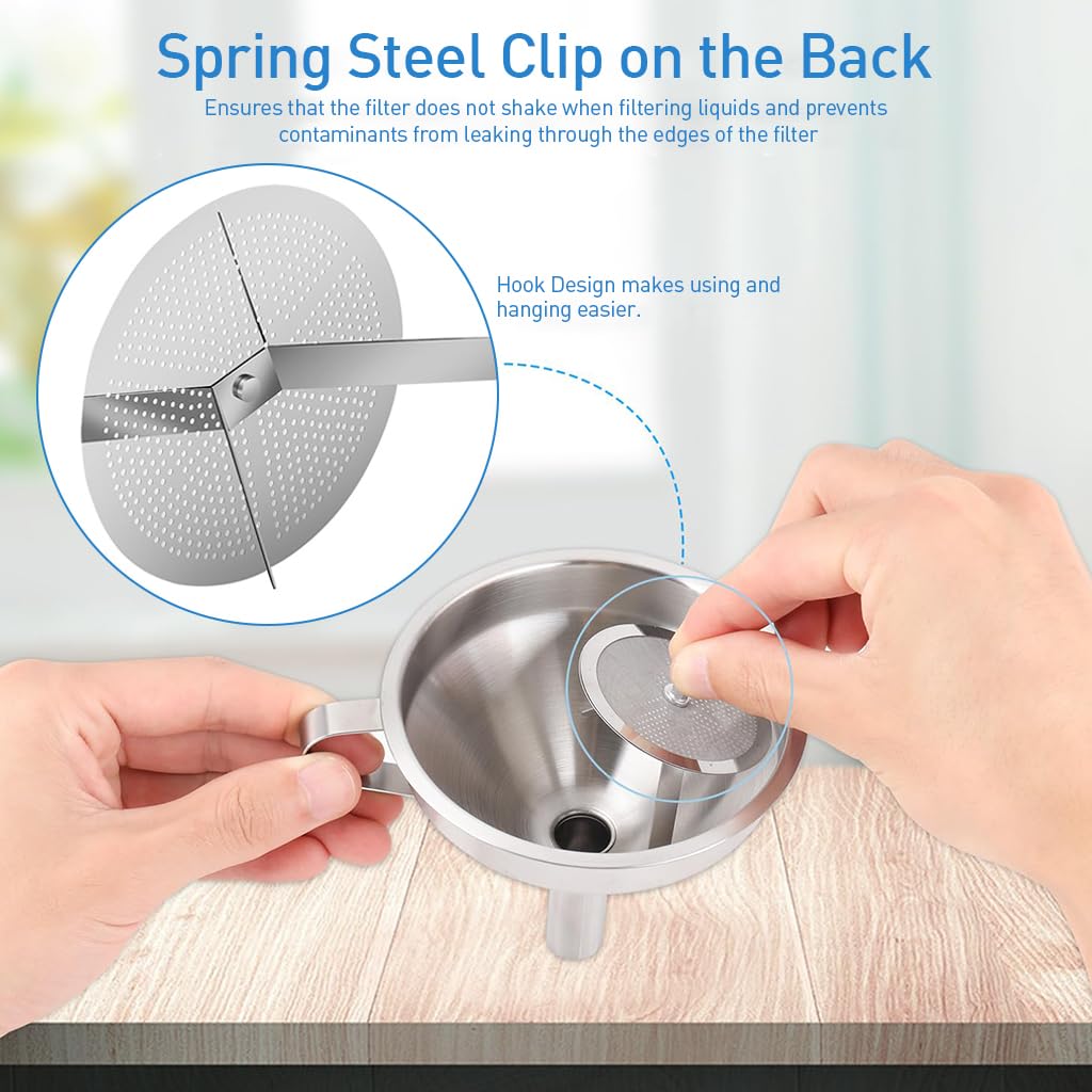 ZIBUYU Funnel for Kitchen Use with Removable Mesh Sieve 4.3 in Stainless Steel | Oil Filter