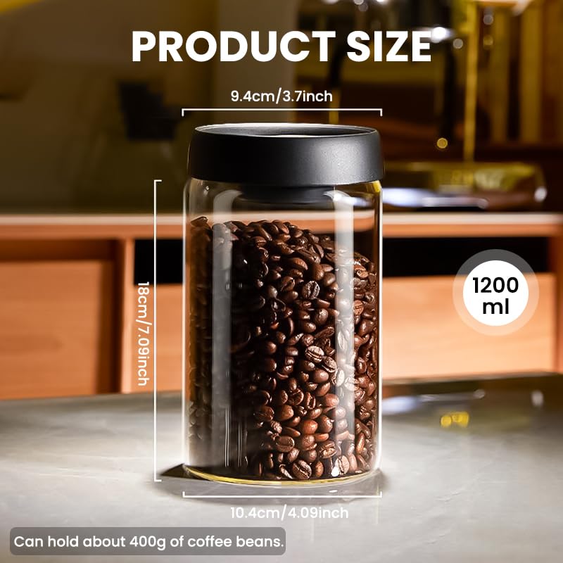 HASTHIP Food Coffee Bean Storage Containers for Kitchen with Airtight Lid 1200ml Glass Jar