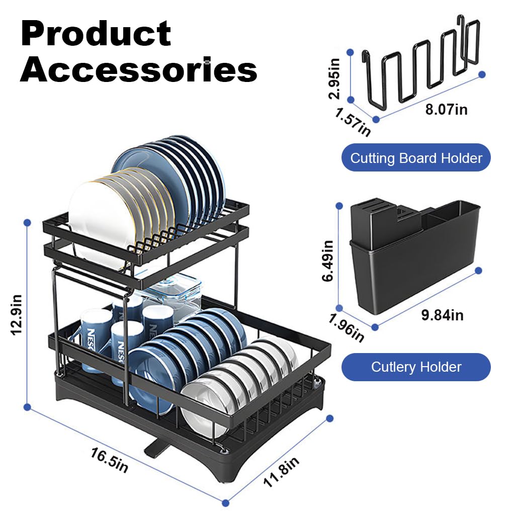 HASTHIP Dish Drying Rack for Kitchen Counter with Double Layer Design and Carbon Steel Structure