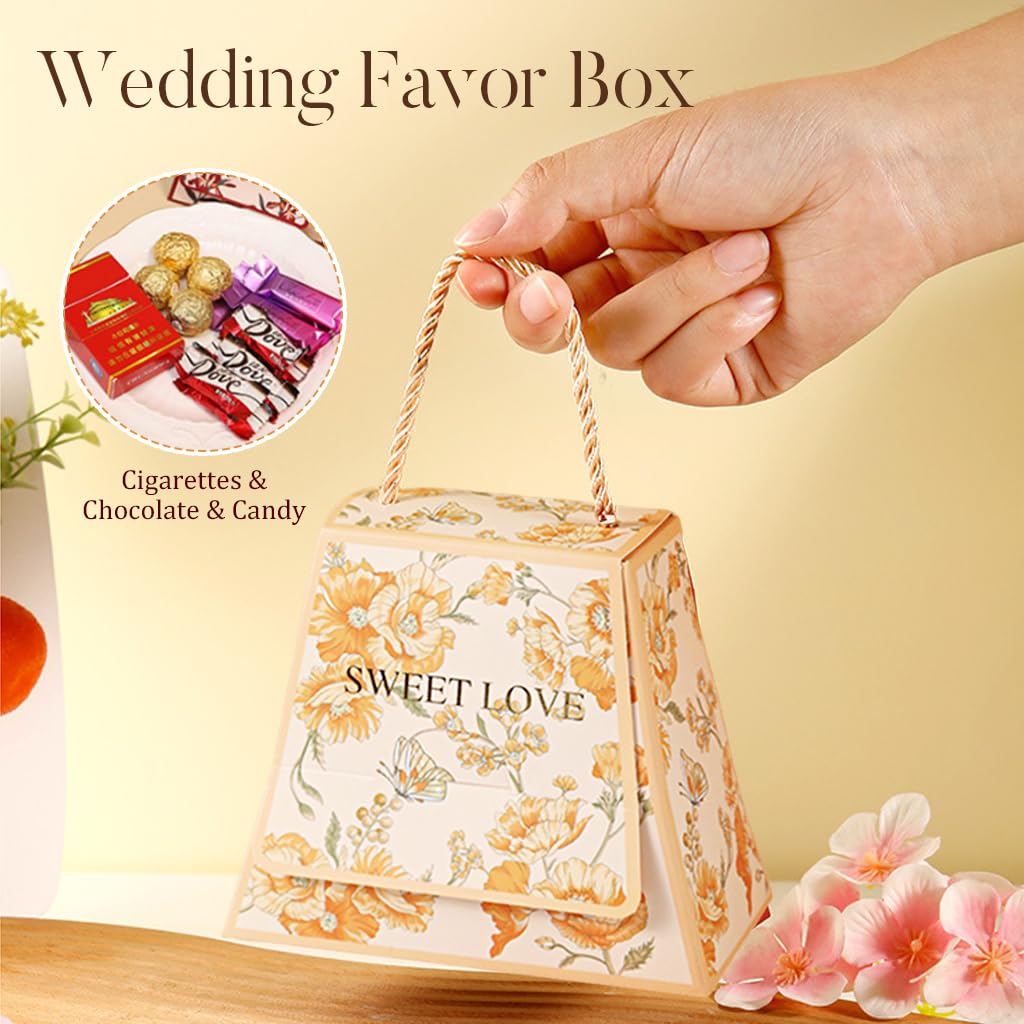 HASTHIP Decorative Paper Folding Storage Box for Gifts and Weddings 20pcs 13x6.5x10.8cm with Rope Handle | White Cardpaper Design