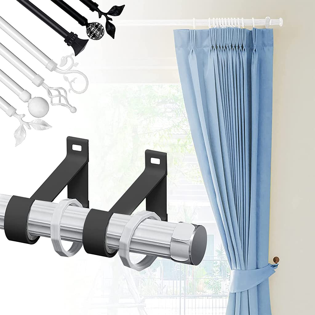 HASTHIP Curtain Rod Brackets for 1 inch Rods with Screw Mount Support | Aluminium Alloy Black 2 Pcs