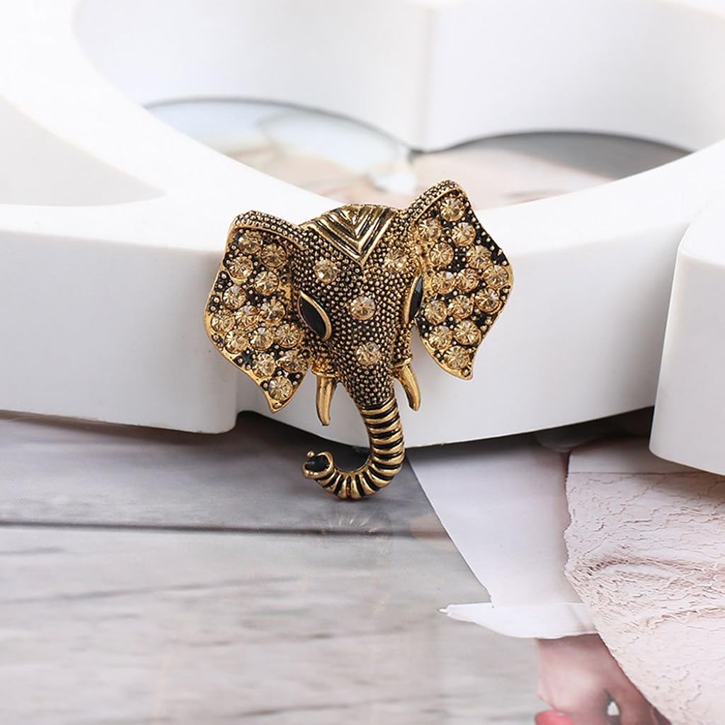 SANNIDHI Creative Elephant Brooch Pins for Robe/Gown/Shawl,Heavy Duty Zinc Alloy Unisex Vintage Brooch for Women Men-Golden