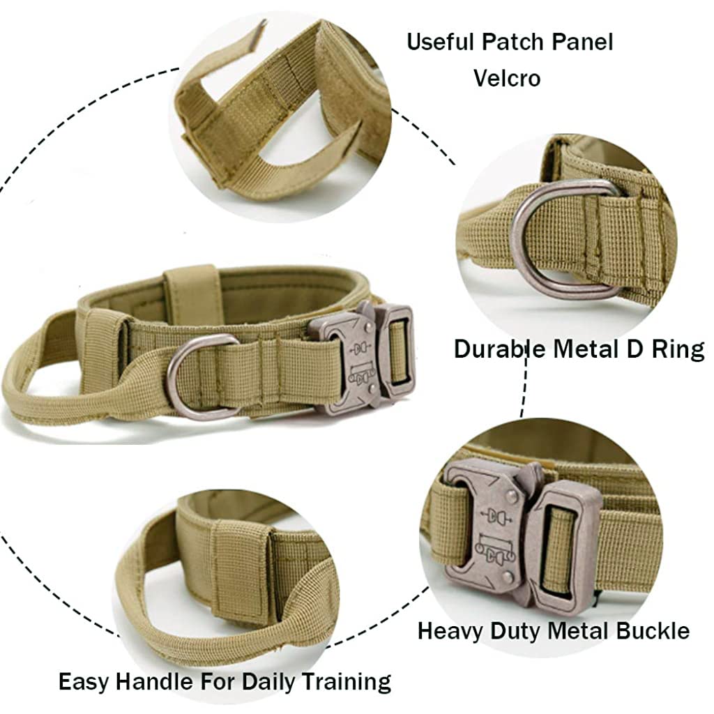 Qpets Tactical Adjustable Nylon Dog Collar for Medium Large Dogs 43–52cm with Quick Release Metal Buckle and Strap Handle