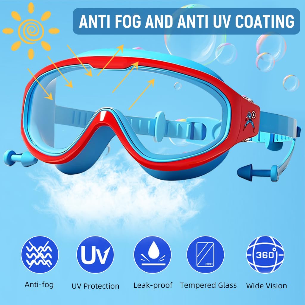 Proberos Swimming Goggles for Kids 6–12 with Leak-Proof Seal and Integrated Earplugs | UV Protection