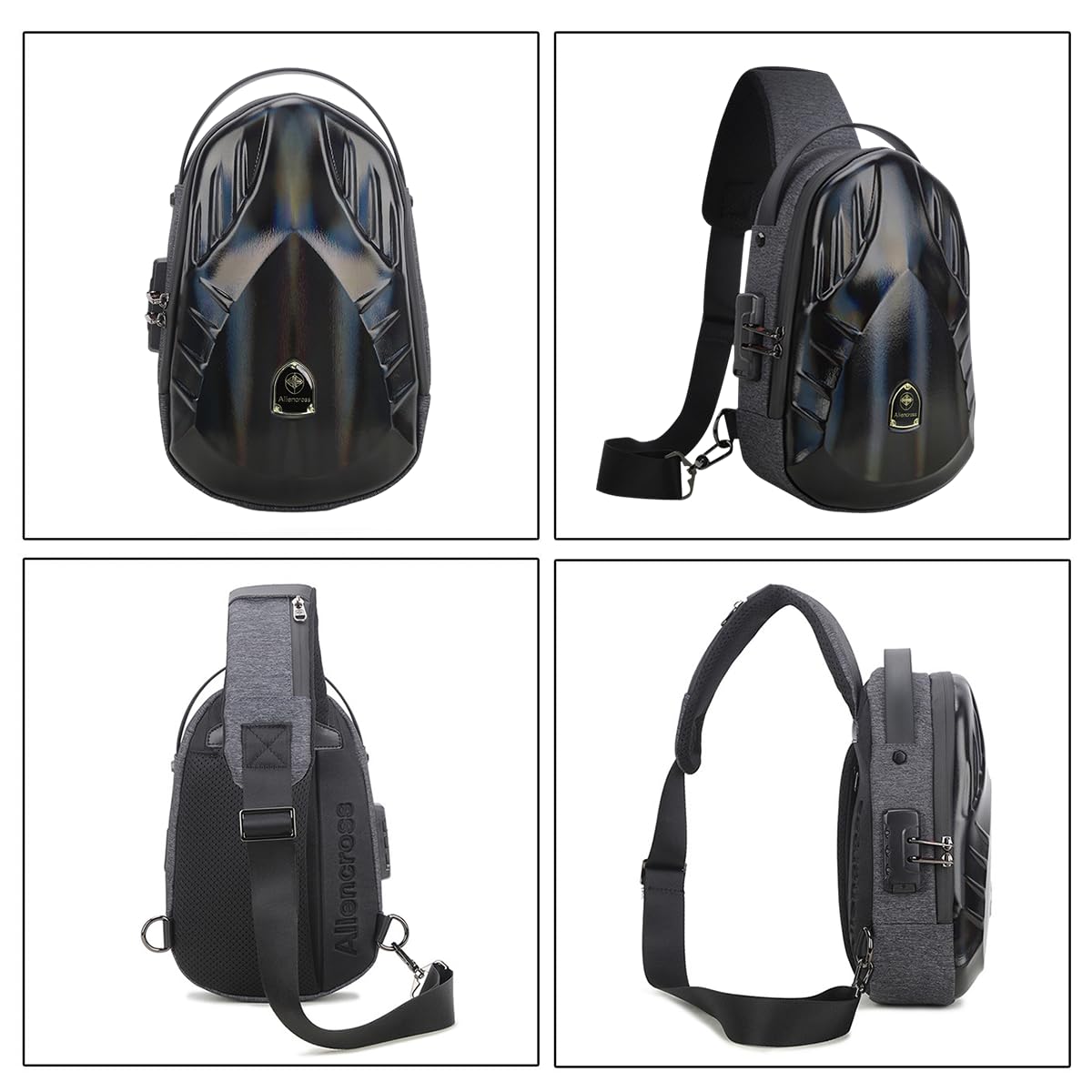 GUSTAVE Sling Bag for Men with 3-Digital Lock and USB Port featuring 19.5×7.5×30cm Hard Case