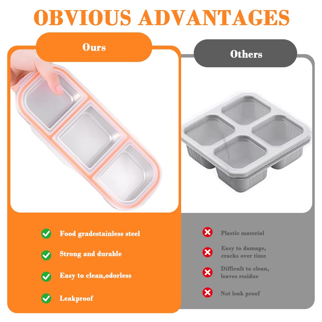 Supvox Food Saver Box for Snacks and Fruits with Airtight Lid and 3 Compartments | 600 ml Stainless Steel Container