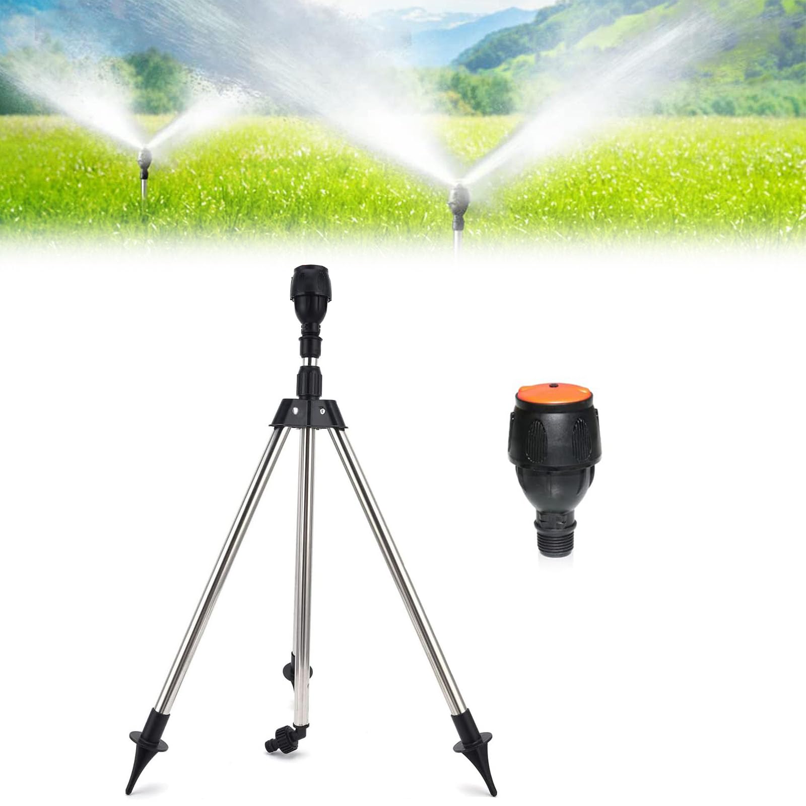 HASTHIP Garden Rotating Tripod Sprinkler for Lawn and Yard with 22 in Stand | 360° Adjustable Watering System
