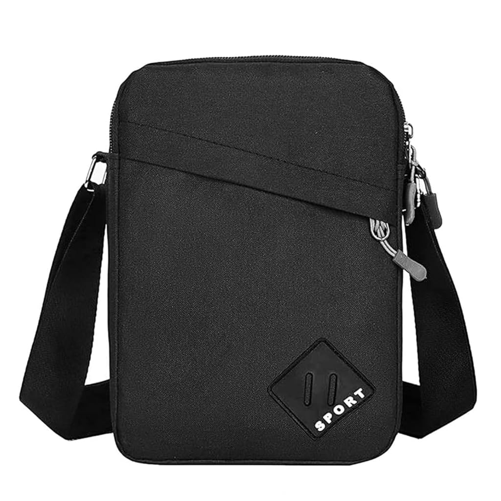 GUSTAVE Messenger Bag for Men with 2 Main Zipper Compartments and Waterproof Nylon | Classic Black 16×9×23 cm Crossbody for Office and Travel