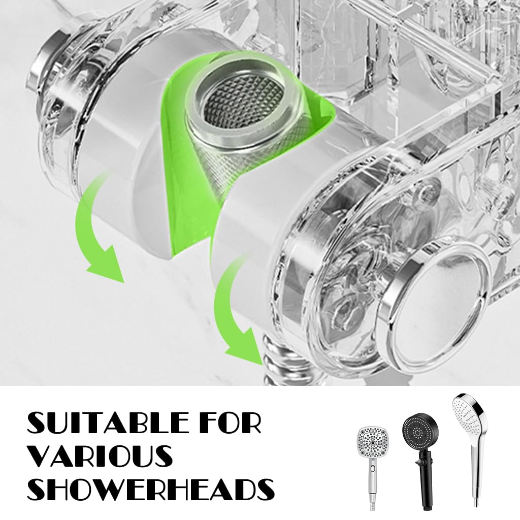 HASTHIP Shower Head Holder for Bathroom with Strong Suction Cup and Adjustable Angle | Transparent Wall Mount with Side Hook