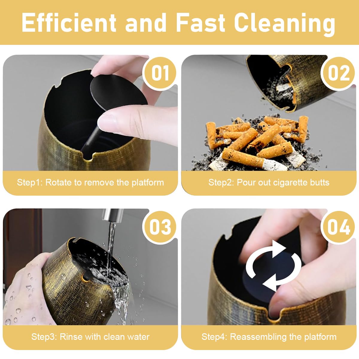 HASTHIP Ashtray for Cigarette with Lid for Car and Home featuring 11x11 cm Metal Design | Smoke Control and Detachable Pillar