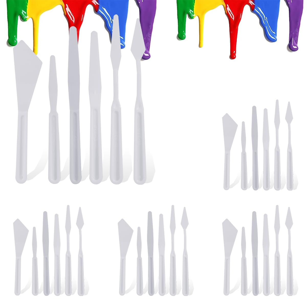 HASTHIP® 5 Sets Palette Painting Knives, Plastic Spatula Palette Knives Set, White Art Artist Paint Spatula Tools for Oil Acrylic Painting Color Mixing