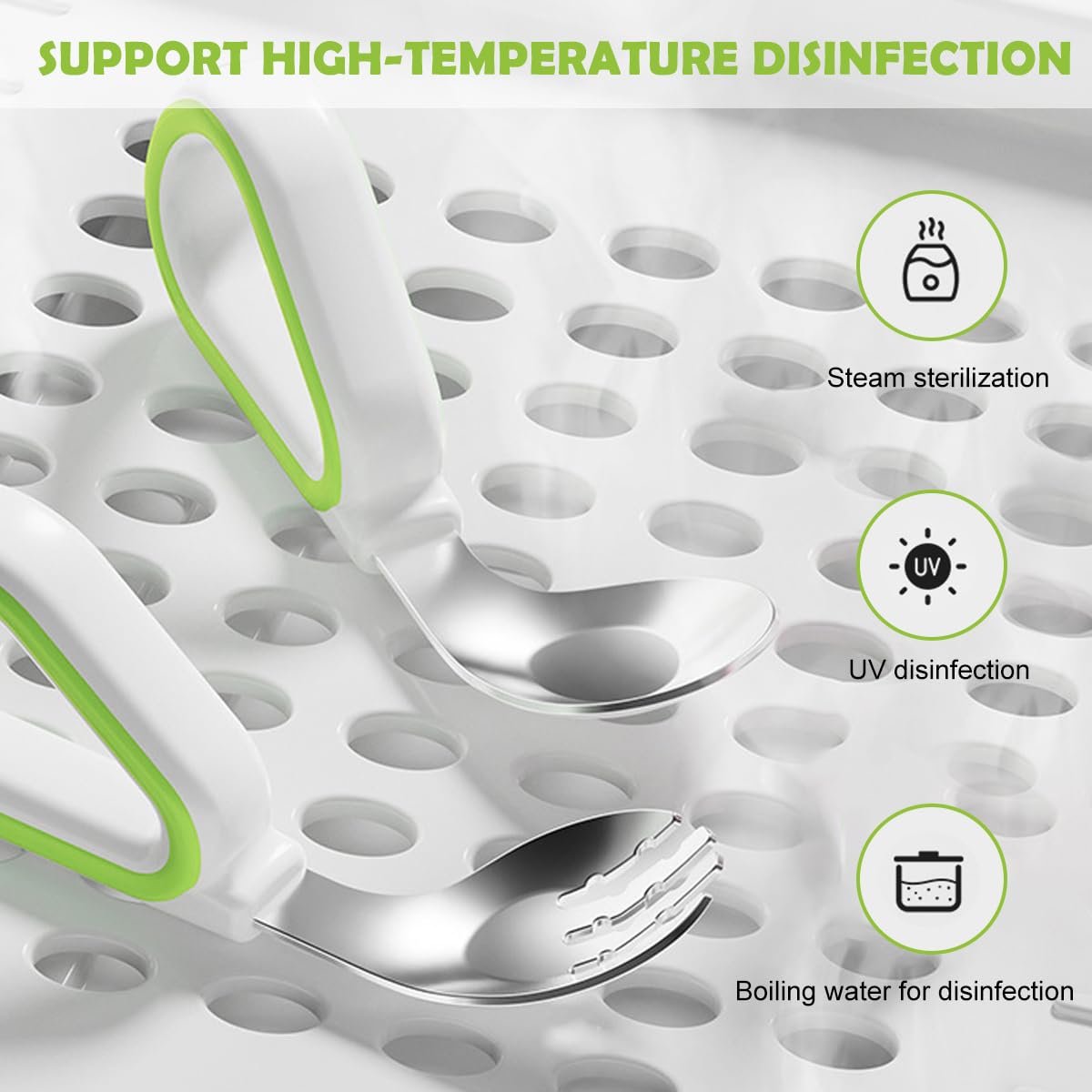 SNOWIE SOFT Toddler Feeding Utensils Set for Self-Feeding with Soft Silicone Loop Handles | 2Pcs Stainless Steel Spoon and Anti-Slip Fork