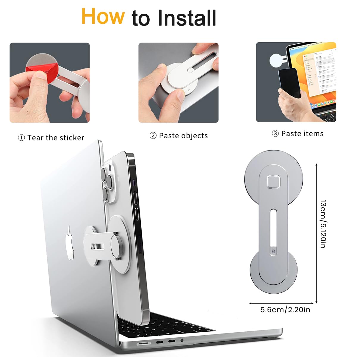 Verilux Magnetic Phone Holder for Laptop with Folding Aluminum Bracket | Dual Screen Mount