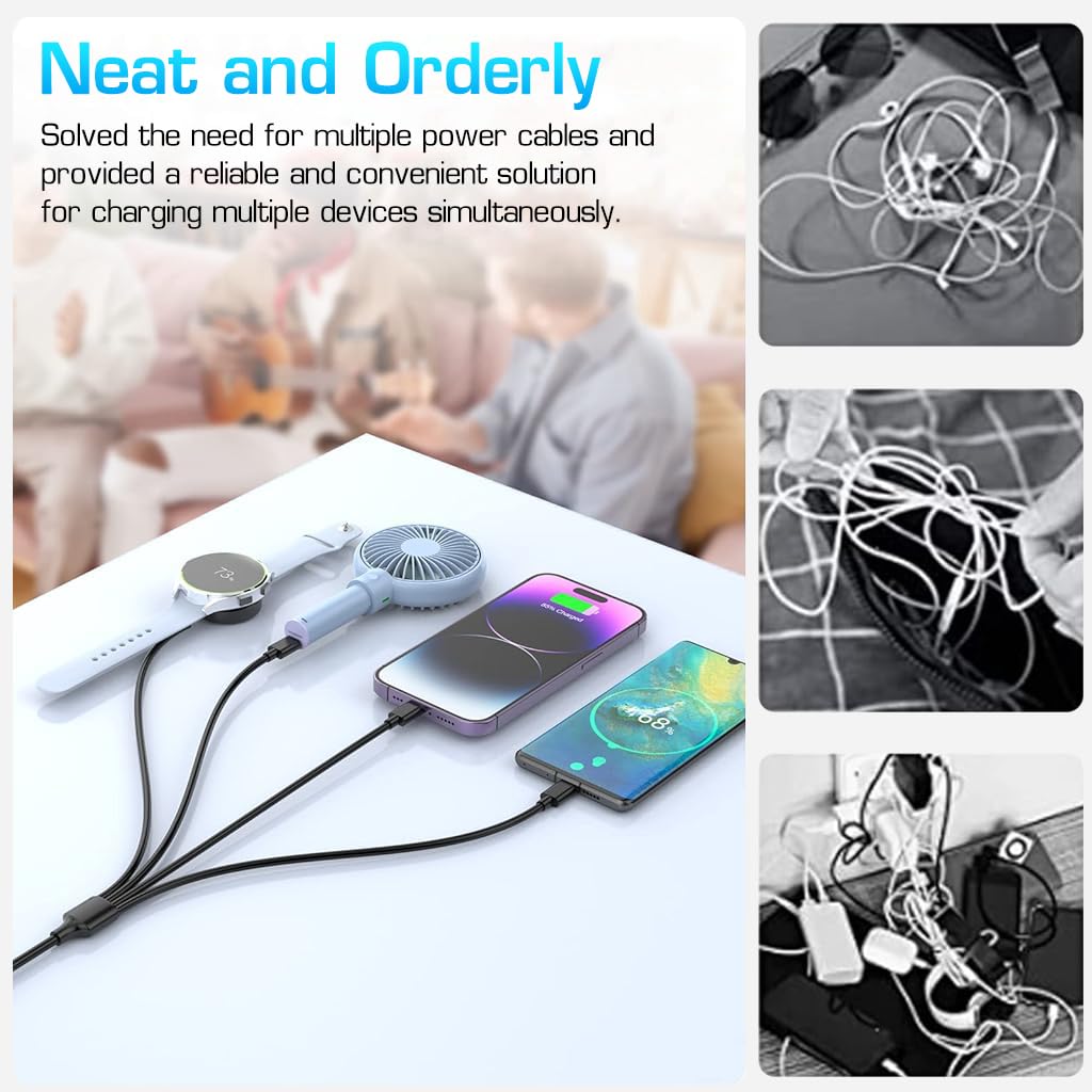 ZORBES Multi USB Charging Cable 4 in 1 for Travel with Wireless Watch Charger | 3.9ft PC Material