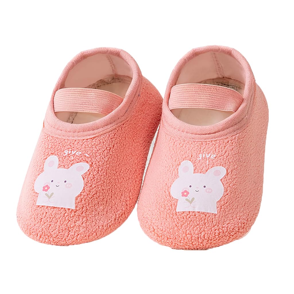 SNOWIE SOFT Cartoon Baby Shoes for 6 to 12 Months with Non Skid Sole and Elastic Strap | Pink Rabbit Gift