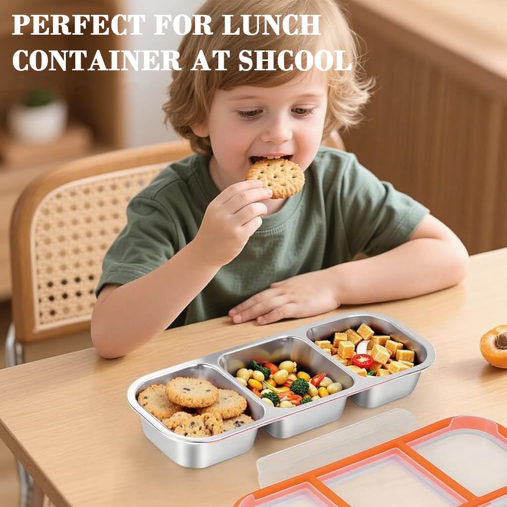 Supvox Food Saver Box for Snacks and Fruits with Airtight Lid and 3 Compartments | 600 ml Stainless Steel Container