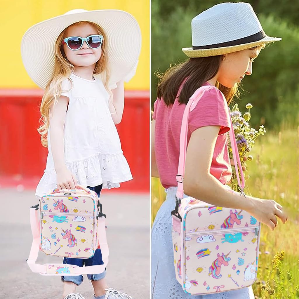 HASTHIP Kids Lunch Box for School with 25x15x16 cm Double Zipper Design | Waterproof Oxford Unicorn Tote