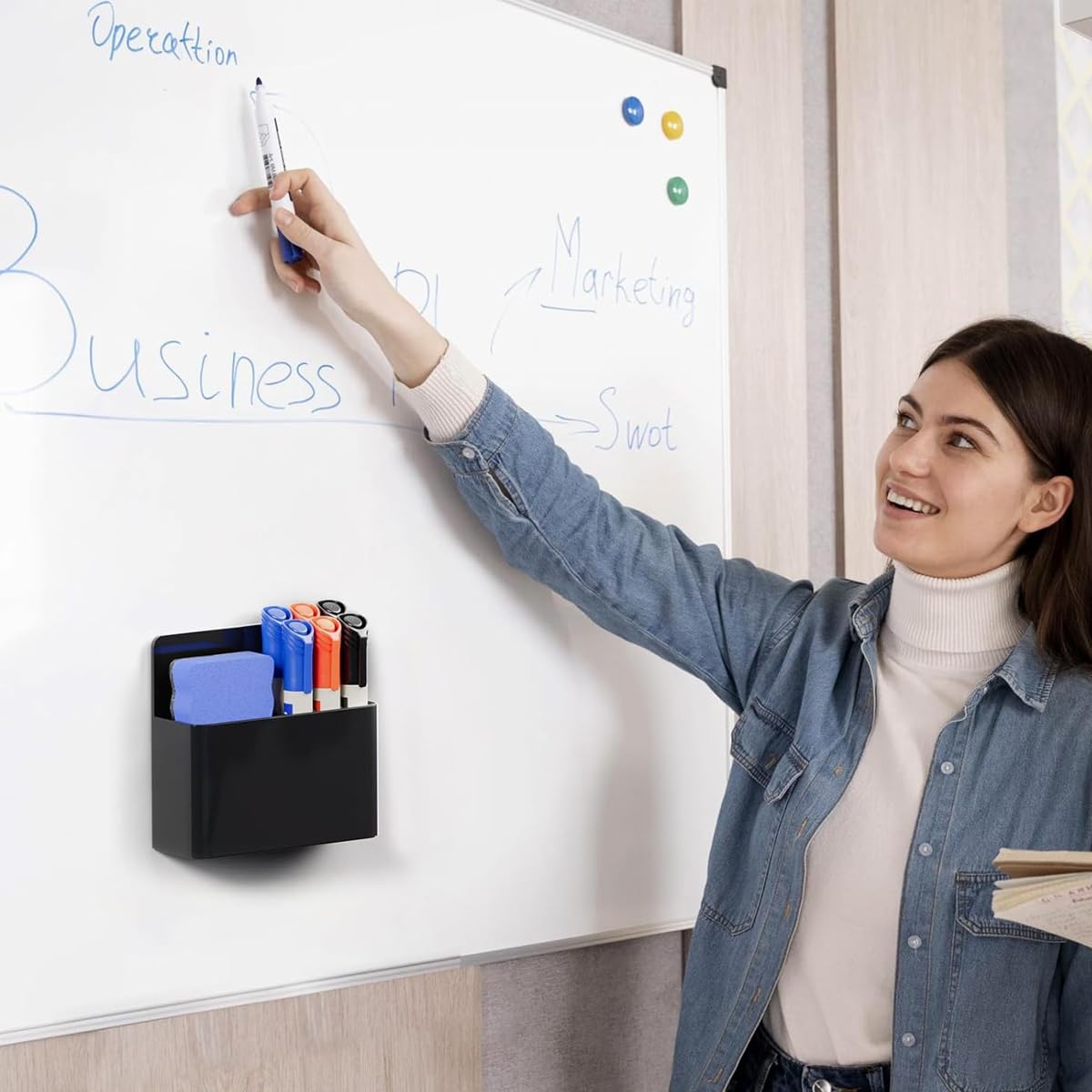 Climberty® Magnetic Pen Holder - 2 Pack Magnetic Dry Erase Marker Holder with Adjustable Dividers for Generous Compartments, Ideal for Refrigerator, Whiteboard, Locker Accessories, Office, Home