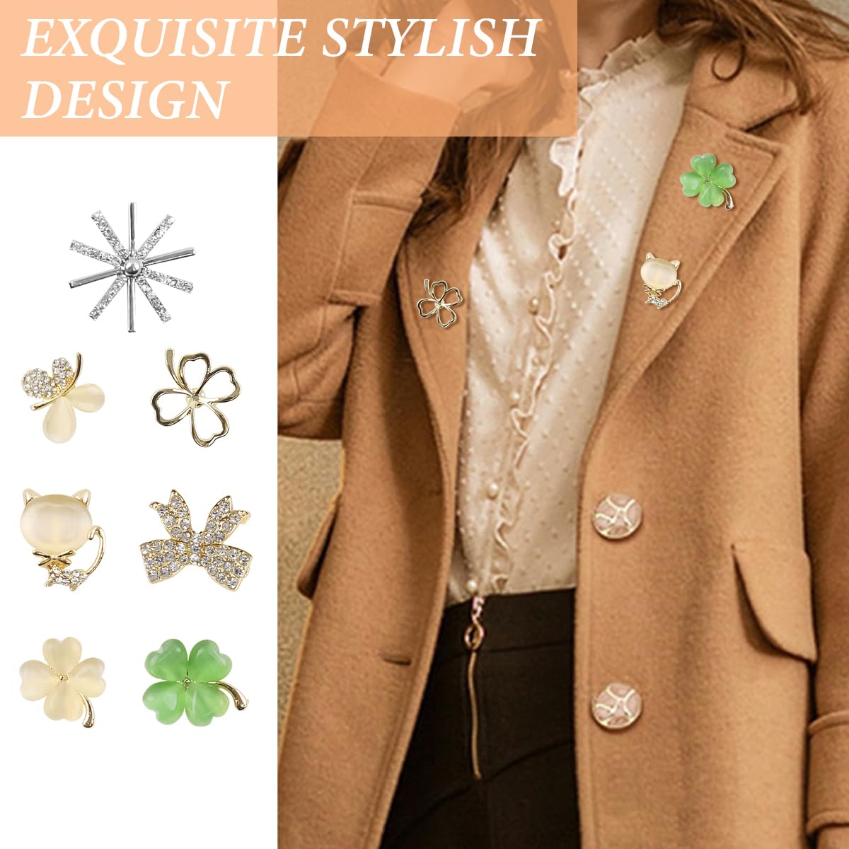 SANNIDHI Shirt Brooch Set for Women featuring 7pcs Crystal Opal Pins with Alloy Design | Elegant Accessory for Dress and Bag Decor
