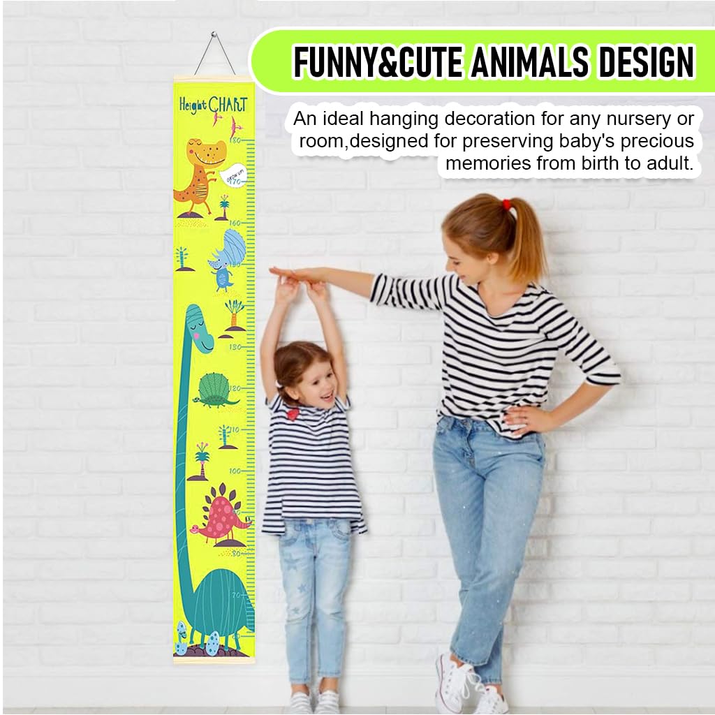 SNOWIE SOFT Cartoon Dinosaur Growth Chart for Kids with 60–180 cm Range | Waterproof Canvas Wall Hanging