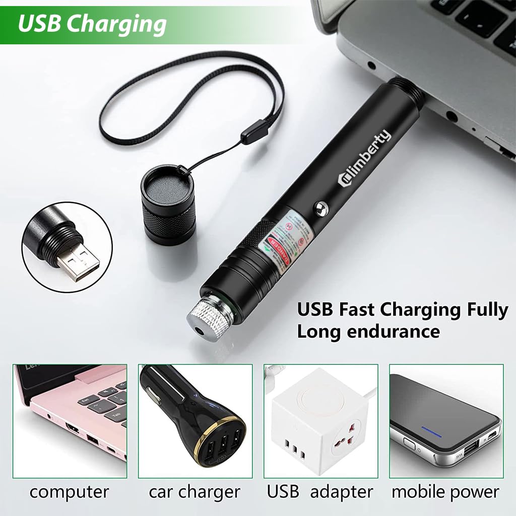 CLIMBERTY Laser Pointer for Presentations and Stargazing with USB Rechargeable Design and 1500m Beam | Green Aluminum Alloy Body