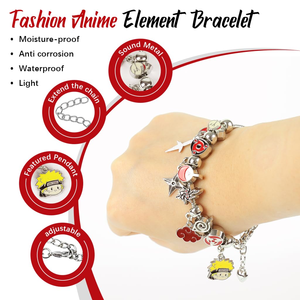SANNIDHI Bracelets for Kids featuring Ninja Anime Charms with 6.69 in Fit Extension | Cosplay Jewelry Gift