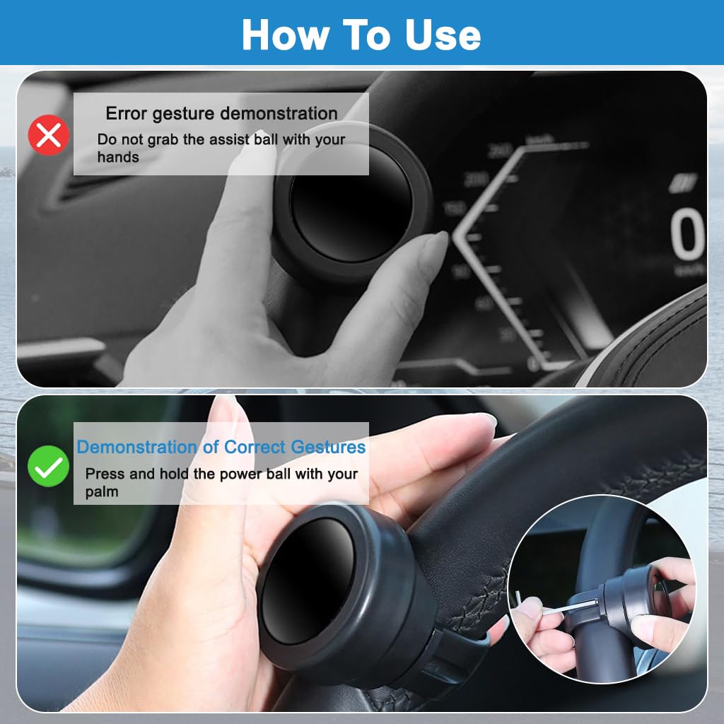 STHIRA Car Steering Wheel Knob for One-Hand Steering with Screw Fastener | Anti-Slip Universal Fit