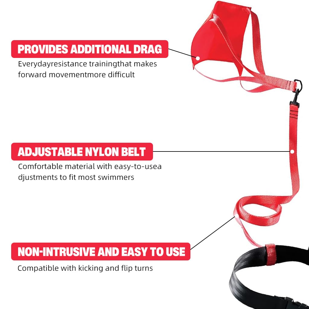 Proberos Swim Parachute for Resistance Training with 20x20cm Drag Chute and 44–65cm Belt | Adjustable Gear for Teens and Adults