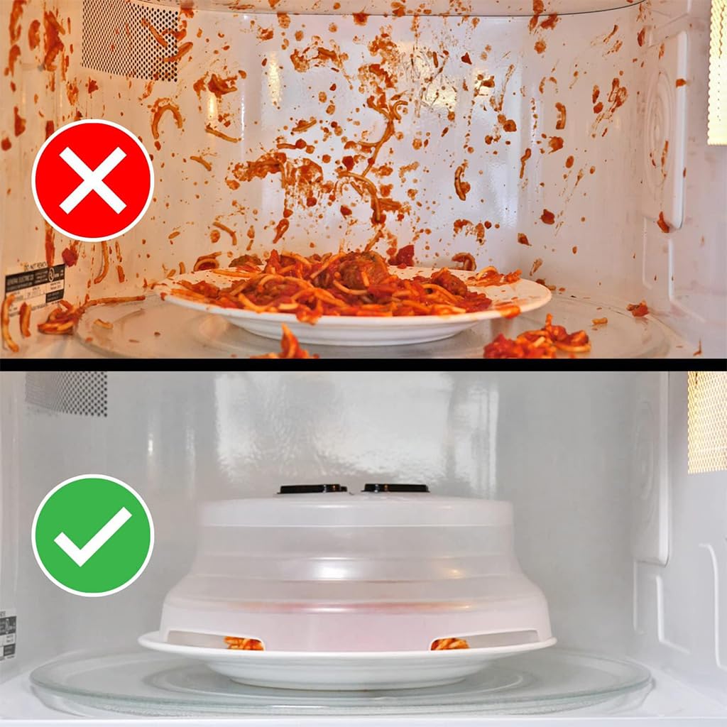 ZIBUYU Microwave Splatter Cover for Food with Magnetic Top and Collapsible Design 10 in BPA-Free Graphite