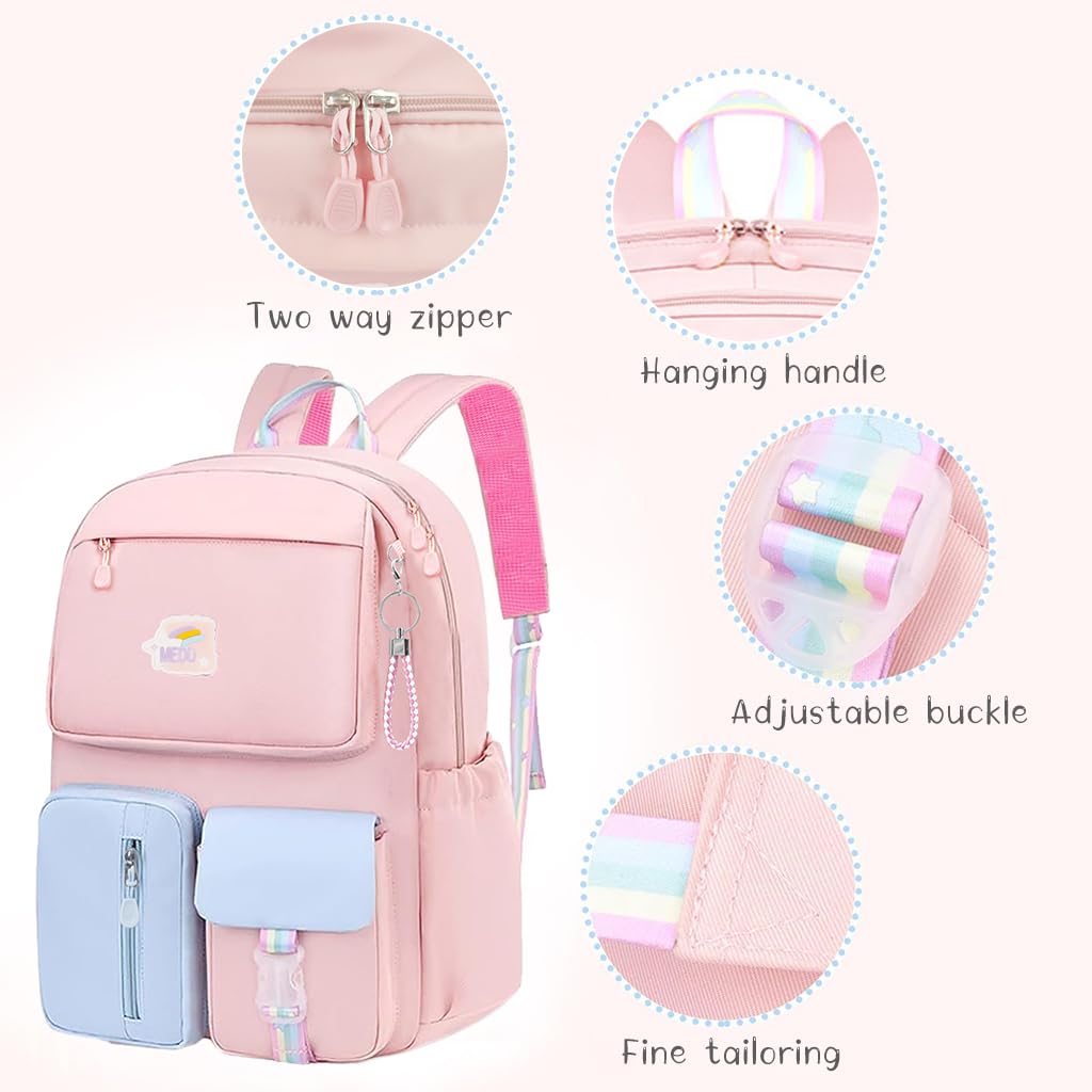 PALAY School Backpack for Girls with 31x13x44cm Capacity featuring Dual Main Compartments and Oxford Cloth Design | Pink for Ages 8–12
