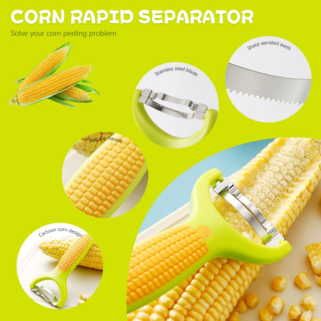 Supvox Corn Peeler for Effortless Kernel Removal with Serrated Stainless Steel Blades and Anti Slip Corn Shaped Handle | Quick Kitchen Tool for Salads and Salsas