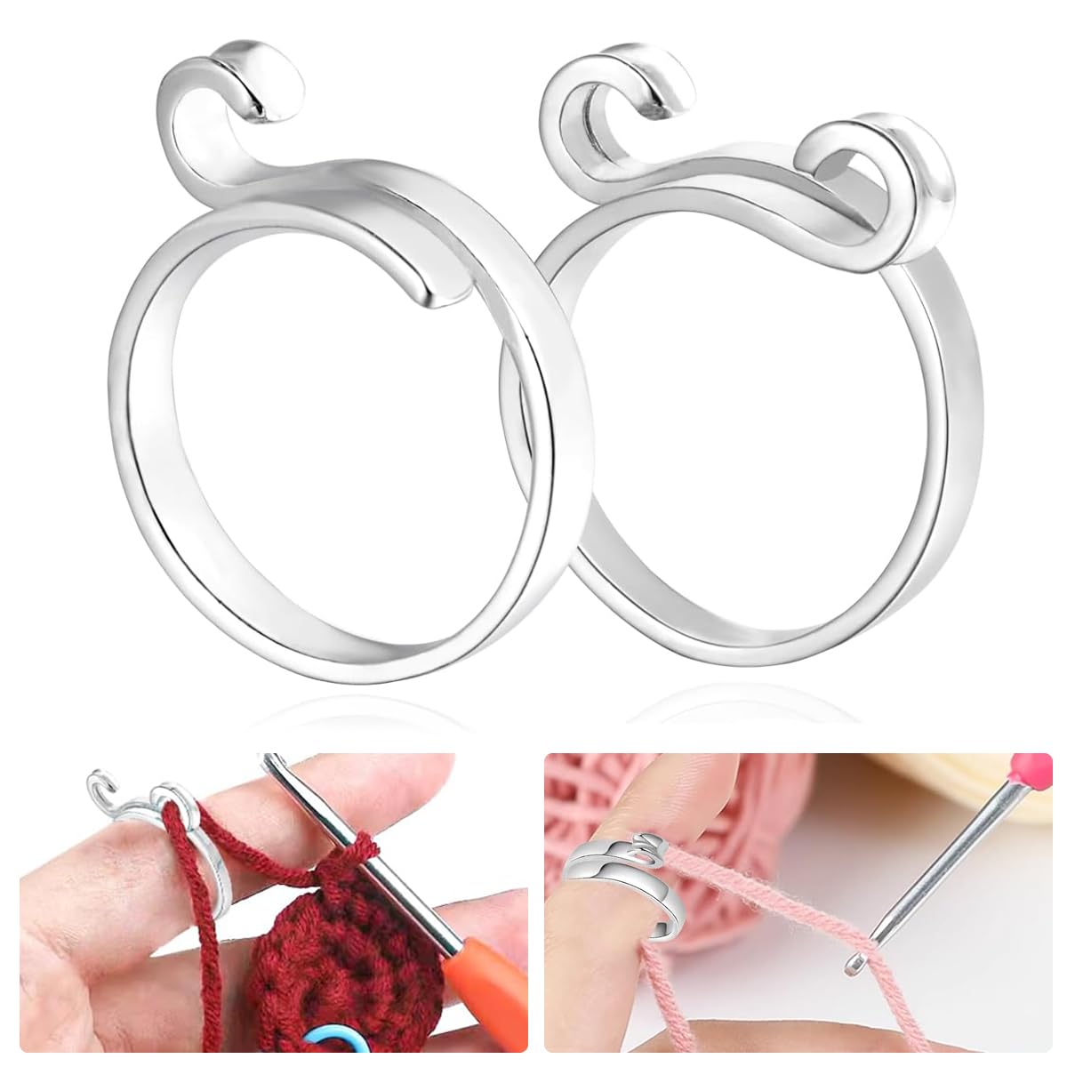 HASTHIP® 2PCS Adjustable Crochet Ring for Finger, 2 Styles Adjustable Knitting Crochet Rings Open Crochet Guide Ring Yarn Guide Finger Holder Knitting Thimble for Crocheting Knitting