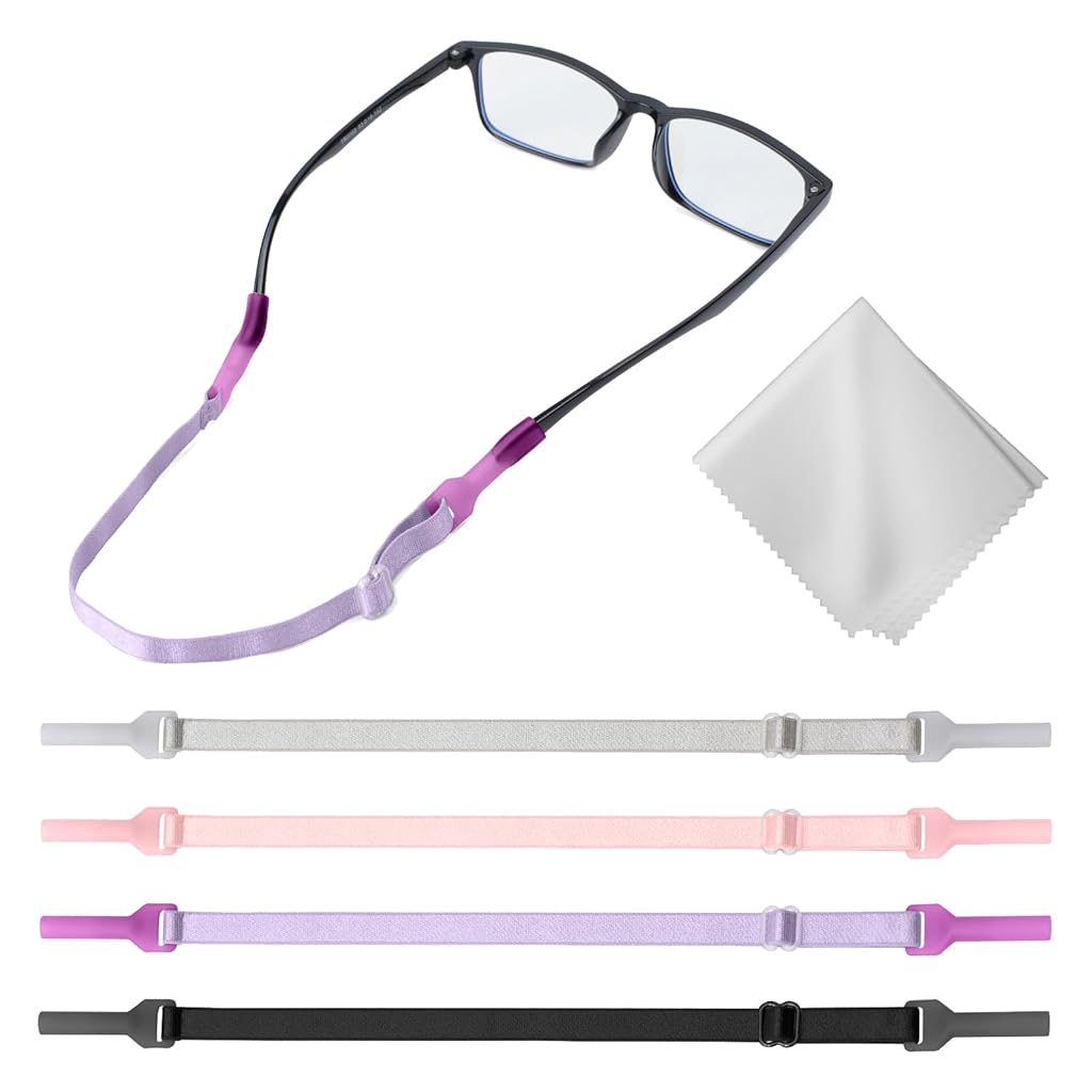 HASTHIP® 4Pcs Adjustable Glasses Straps for Teens and Kids 7''-8.25'' Fashion Colorful Anti-slip Eyewear Straps, Glasses Retainer Straps for Sports, Travel, Outdoor Activities