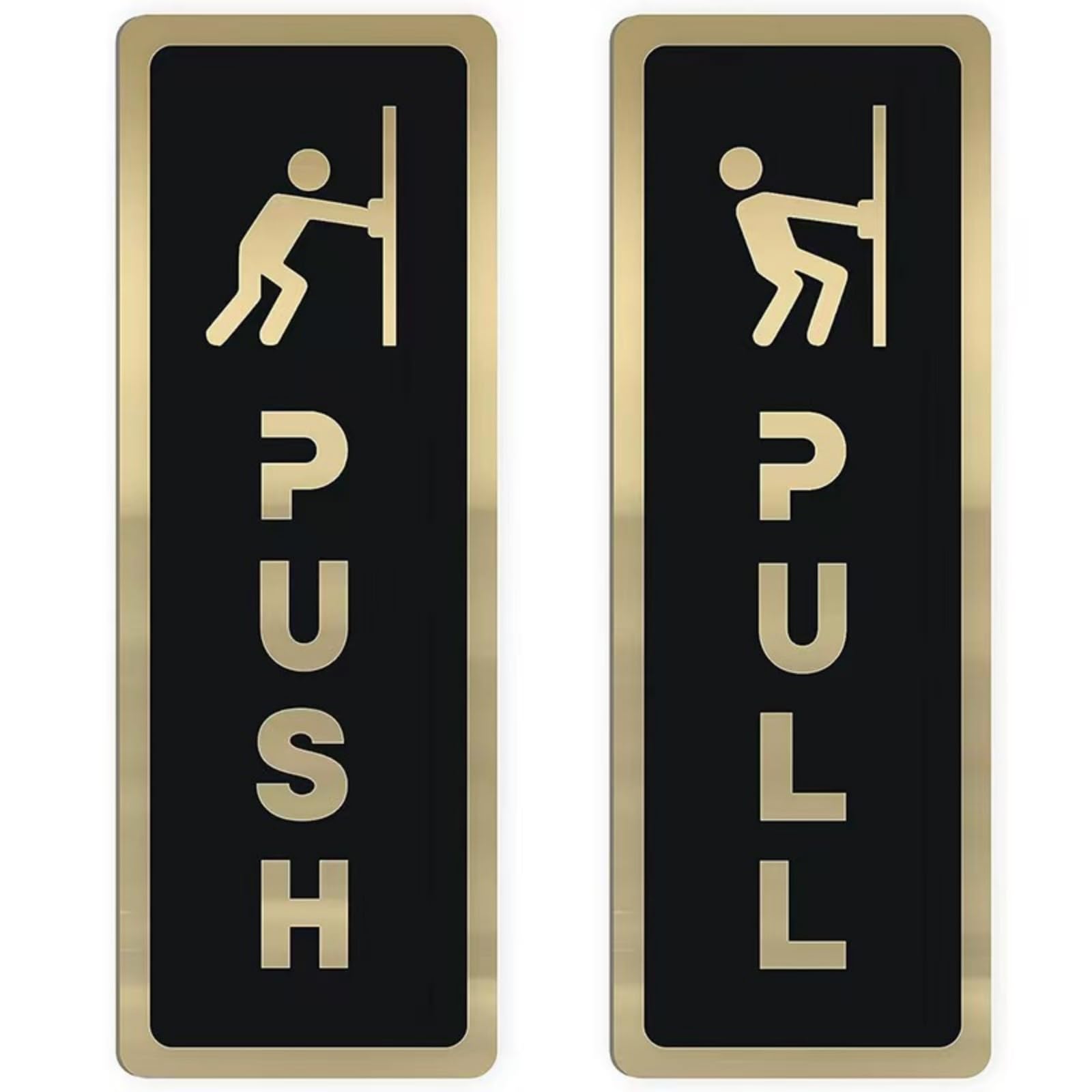 ZIBUYU® 2PC Push Pull Sign for Glass Door, Push Pull Office Products Golden Black Glass Door Acrylic Signage Sticker, Self-Adhesive 6.5 Inches Sign