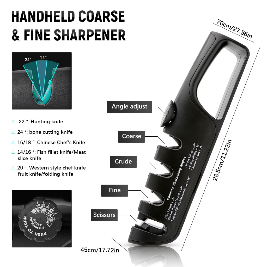 Supvox Manual Knife Sharpener for Kitchen with 4 Slots and 14–24° Adjustable Angle | Ceramic and Tungsten Steel