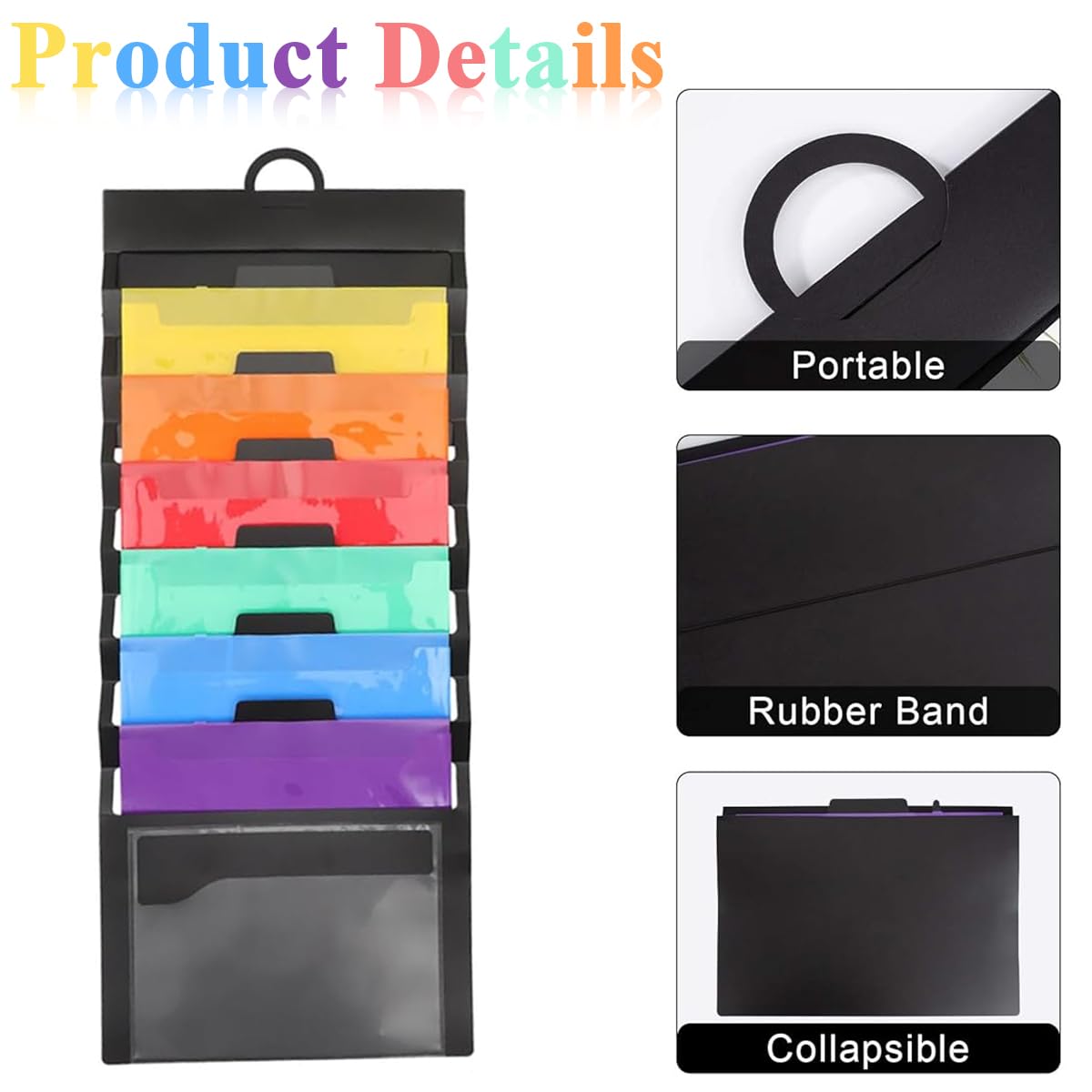 Climberty A4 Hanging File Organizer for Wall Mount with 6 Color Pockets 36x88cm | Polypropylene Folder Carrier