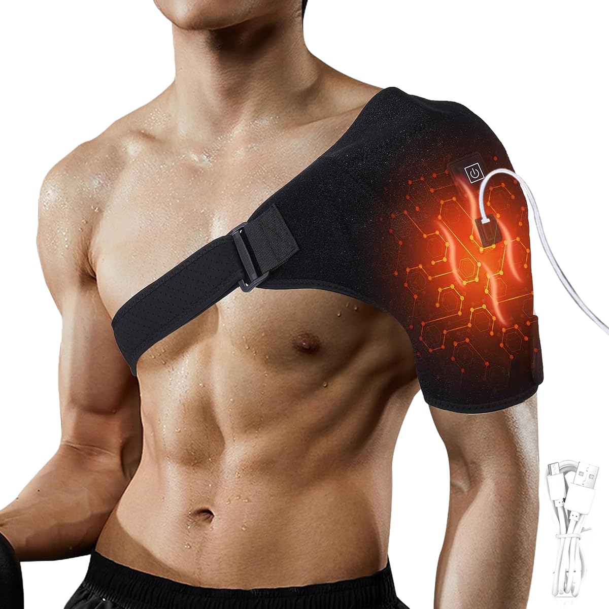 HANNEA® Shoulder Heat Pad Electric for Pain Relief USB Portable Heating Pad for Back Pain Shoulder Wrap Heating Belt with 3 Adjustable Temperatures Hot pad for Winters for Upper Arm Muscle Relief