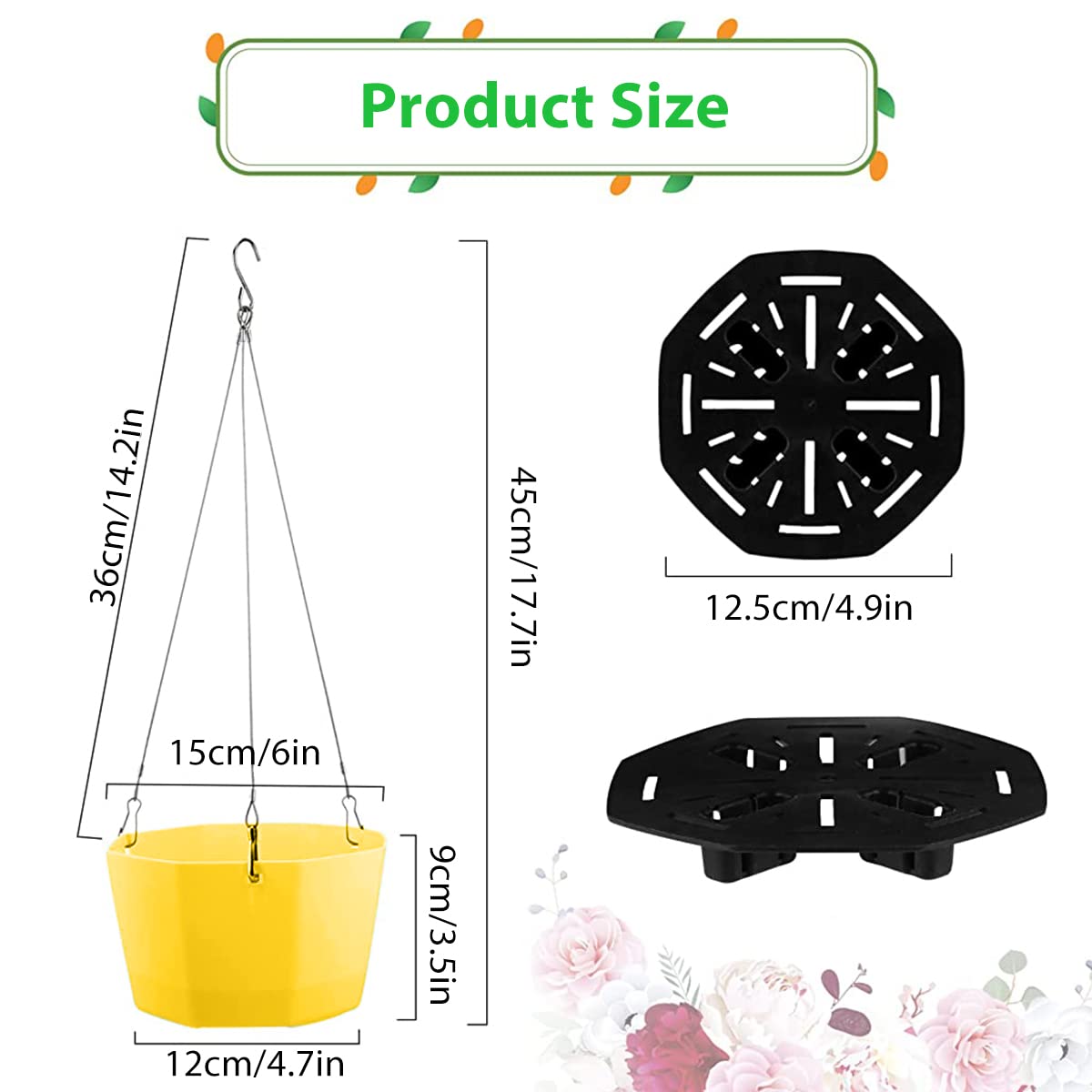 HASTHIP Hanging Plant Basket for Indoor Outdoor Use with Water Filtration Board and 6 Colors | 5.9 in PP Pots with Stainless Steel Chains