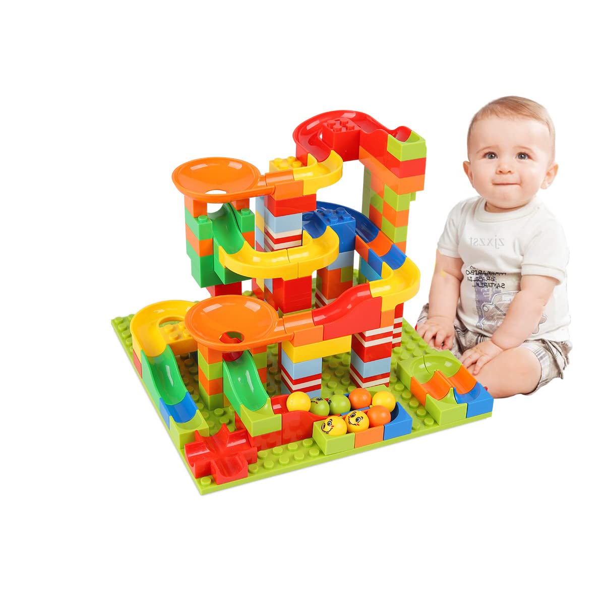 PATPAT® Marble Run Building Blocks 168pcs, STEM Toys Bricks Set Kids Race Track Roll Ball Toy for kids Compatible with All Major Brand Bulk Bricks Educational Toys Gifts for Boys Girls Age 3 4 5 6 7 8