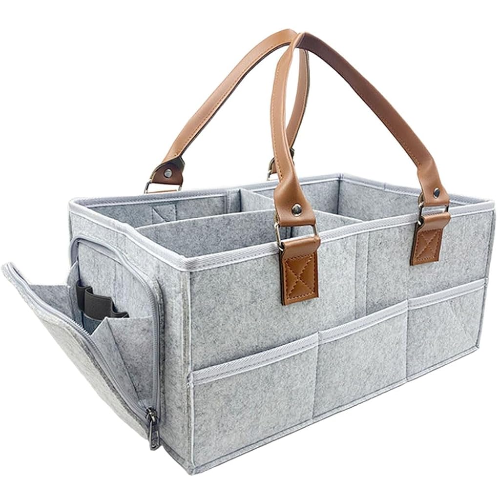 HANNEA® Baby Diaper Caddy Collapsible Multi Pocket Felt Baby Diaper Handbag with 2 Dividing Inserts Baby Products Organizer Carrying Basket Fashion Portable Mommy Bag