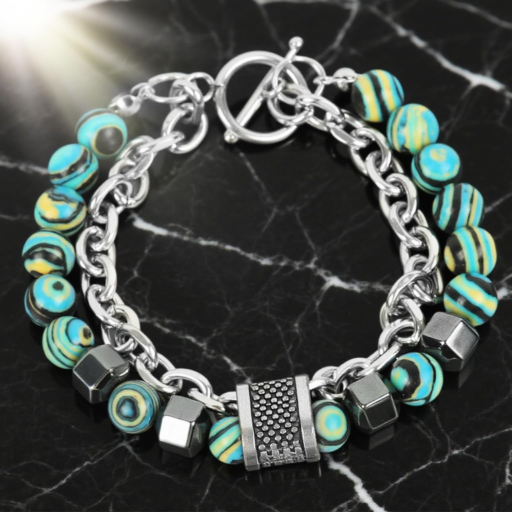 Zibuyu Stainless Steel Bracelet with Tiger Eye and Obsidian Beads for Men and Women | Handcrafted Double-Layer Chain Jewelry