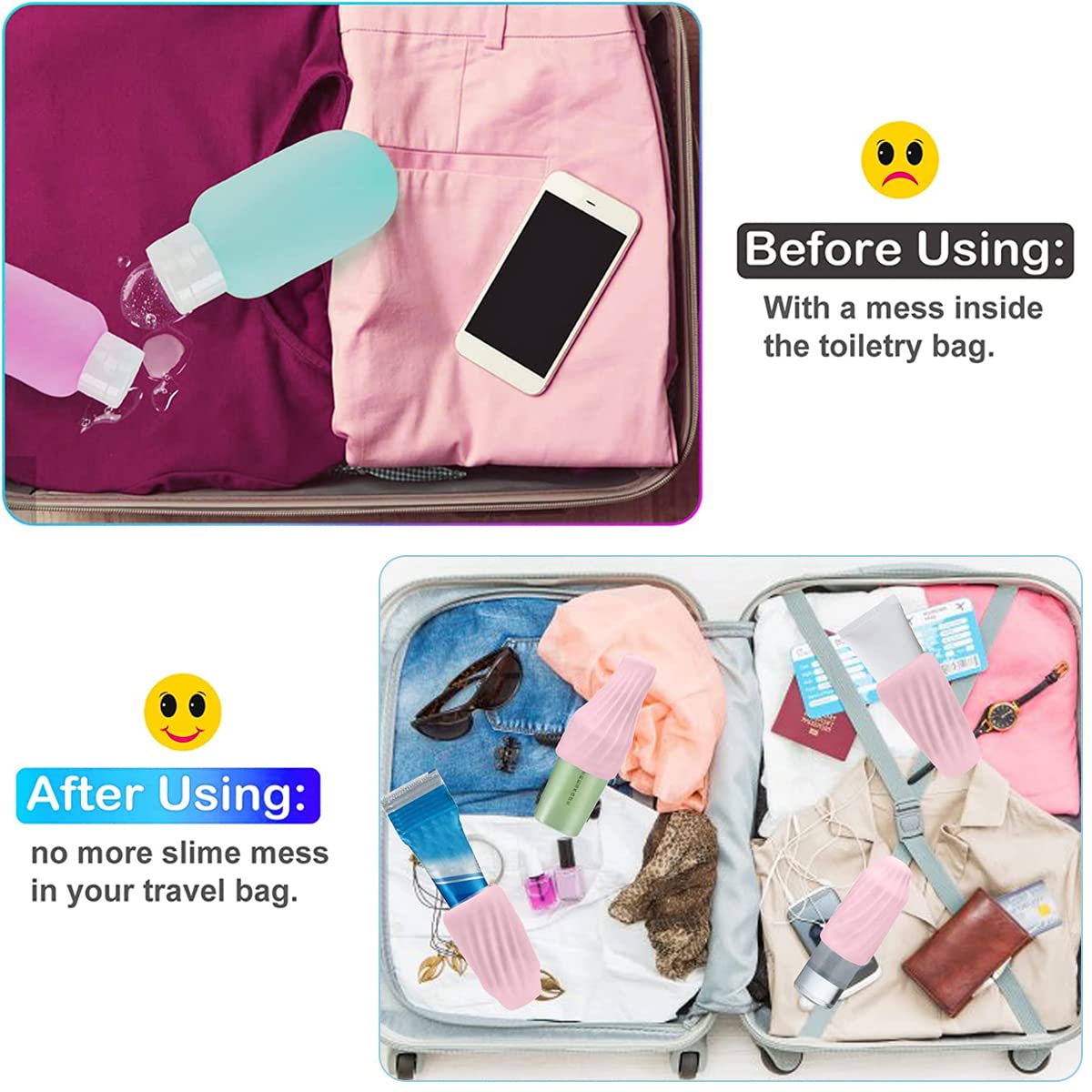MAYCREATE Elastic Leak Proof Sleeves for Travel Bottles with Anti Open Design | 2pcs TPE Reusable Covers