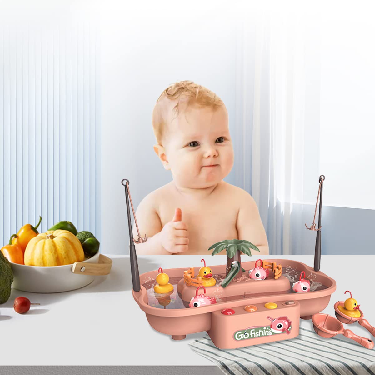 PATPAT Fish Toys for Kids featuring Electric Fishing Pond Set with 2 Rods and 3 Ducks | Musical Bath Toy for Ages 3 to 8