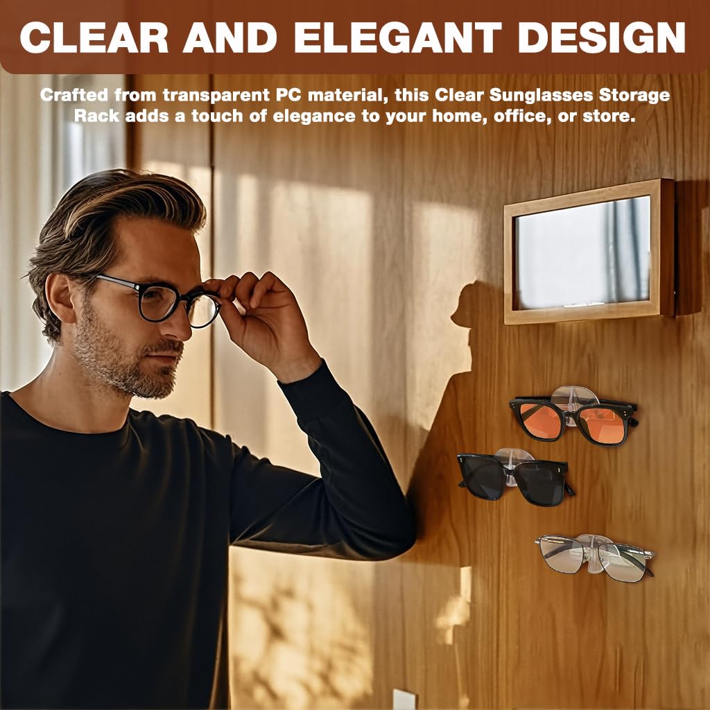 HASTHIP Sunglasses Organizer for Wall Mounted Storage with 4 Clear Racks | Self Adhesive Holder