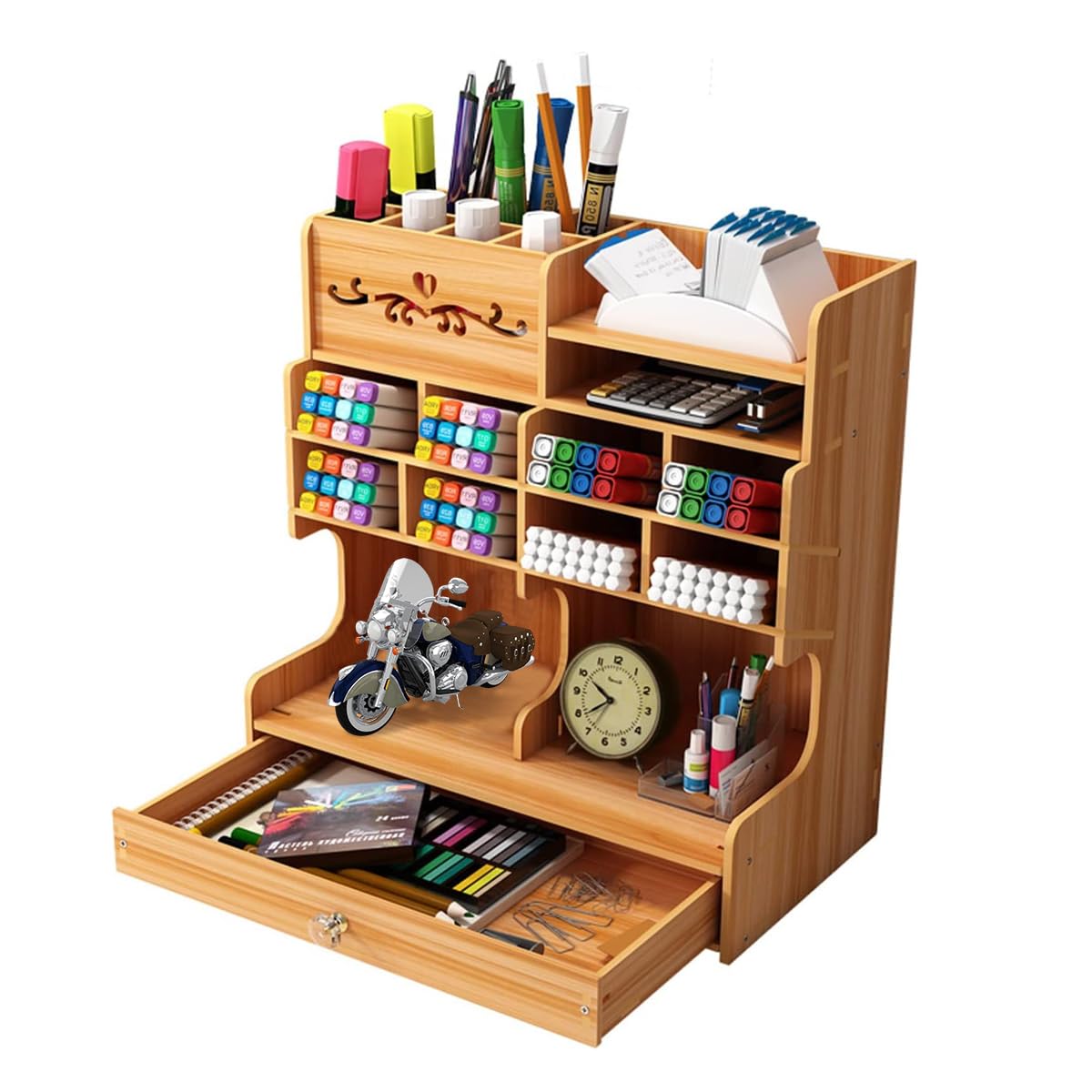 HASTHIP Wooden Desk Organizer for Office Supplies with 30×15×28 cm Storage and Spiral Structure