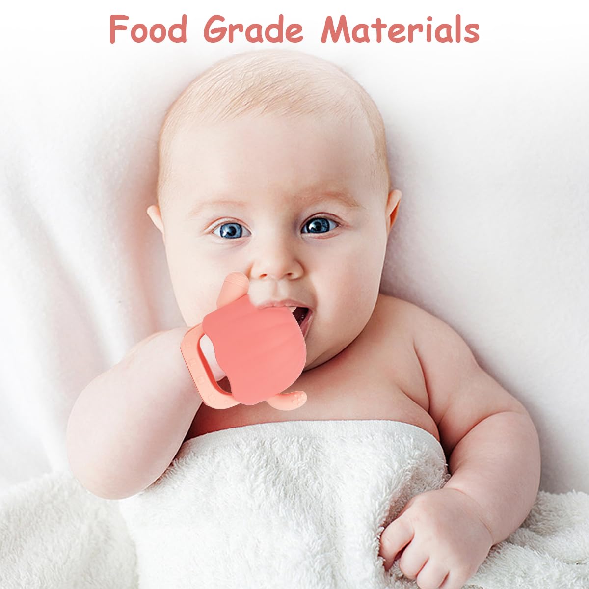 SNOWIE SOFT Penguin Shape Silicone Teether for Babies 3+ Months with Easy Grip Handle | BPA Free Pink Soothing Gum Relief