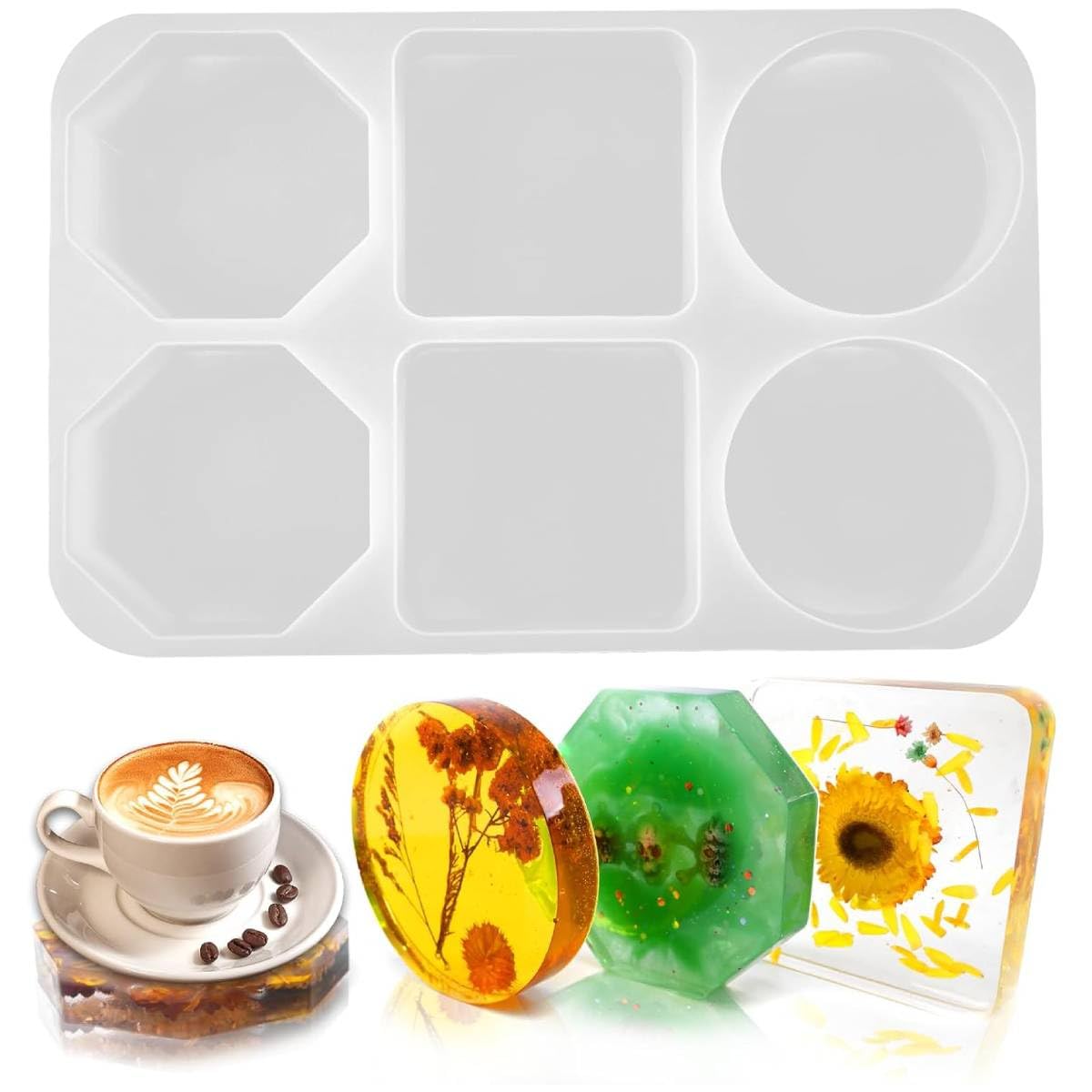 HASTHIP Coaster Molds for Epoxy Resin with 6 Cavities featuring Geometric Shapes | Silicone DIY Craft Kit
