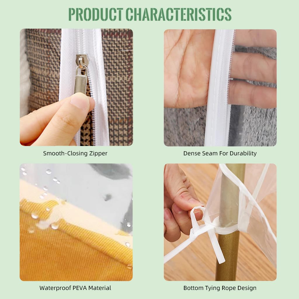 Supvox Garment Rack Cover for Clothing Storage with Zip Up Design 130x50x150cm PEVA Transparent Protection