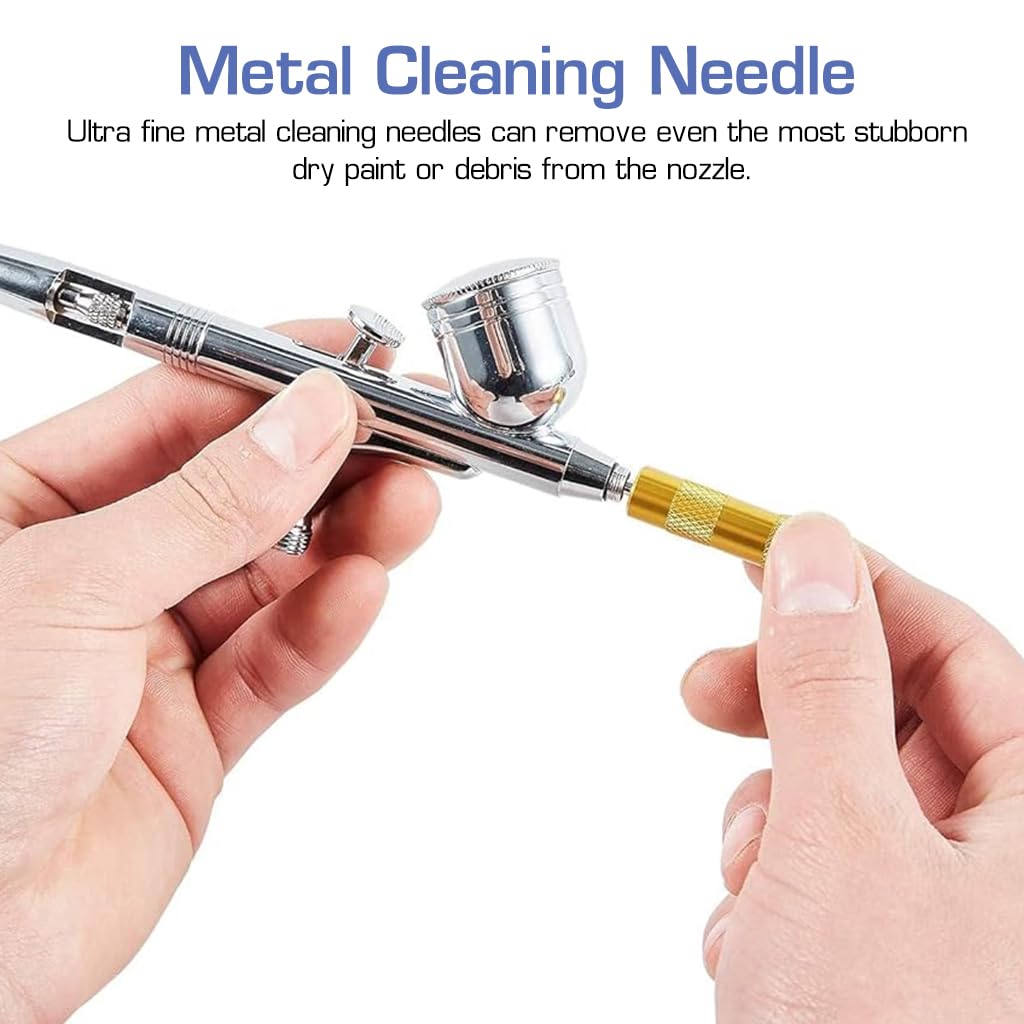 HASTHIP Airbrush Cleaning Brushes Set for Nozzle and Spray Gun Maintenance featuring 5 Micro Brushes & Stainless Steel Tools | Precision Pins and Metal Needles