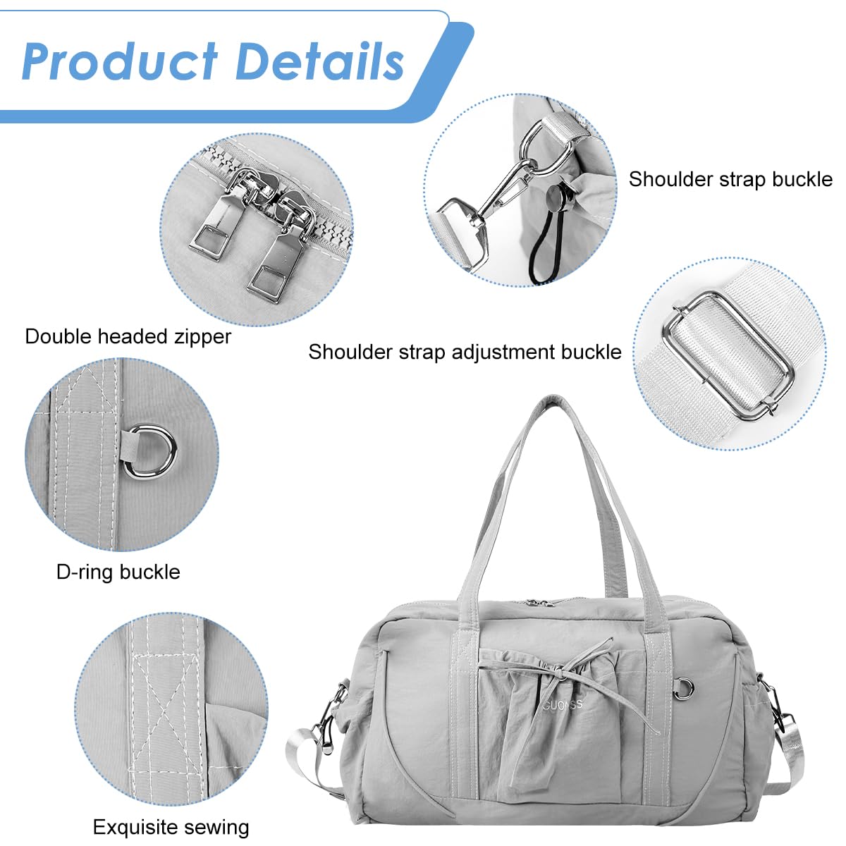 PALAY Traveling Bag for Women with Adjustable Shoulder Strap and 45 x 17 x 26 cm Capacity | Grey Oxford Gym Tote for Fitness and Travel